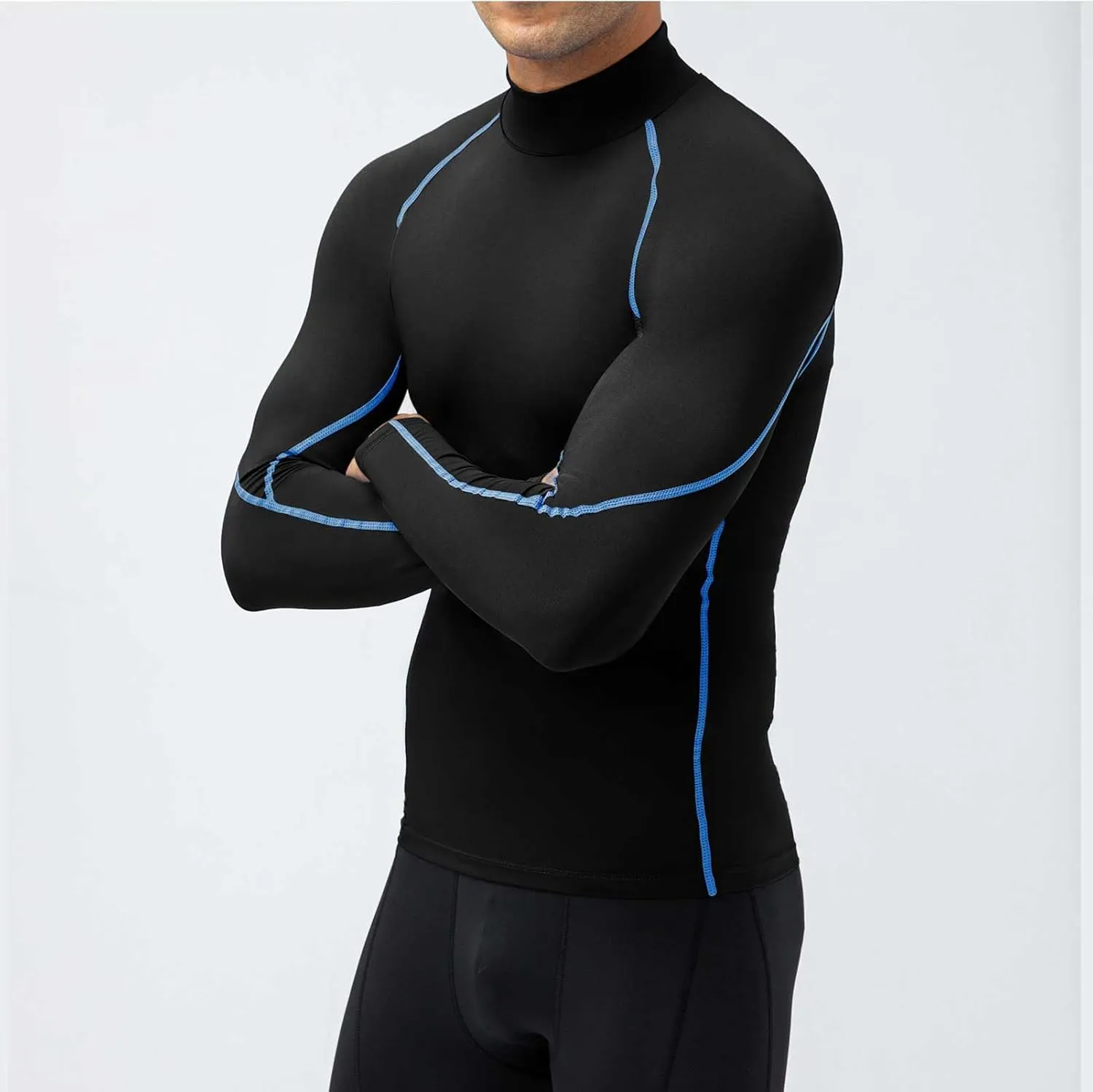 Men's Compression Shirts Long Sleeve Athletic Running Tops Football Turtle Neck Shirts Sport Baselayer Undershirt