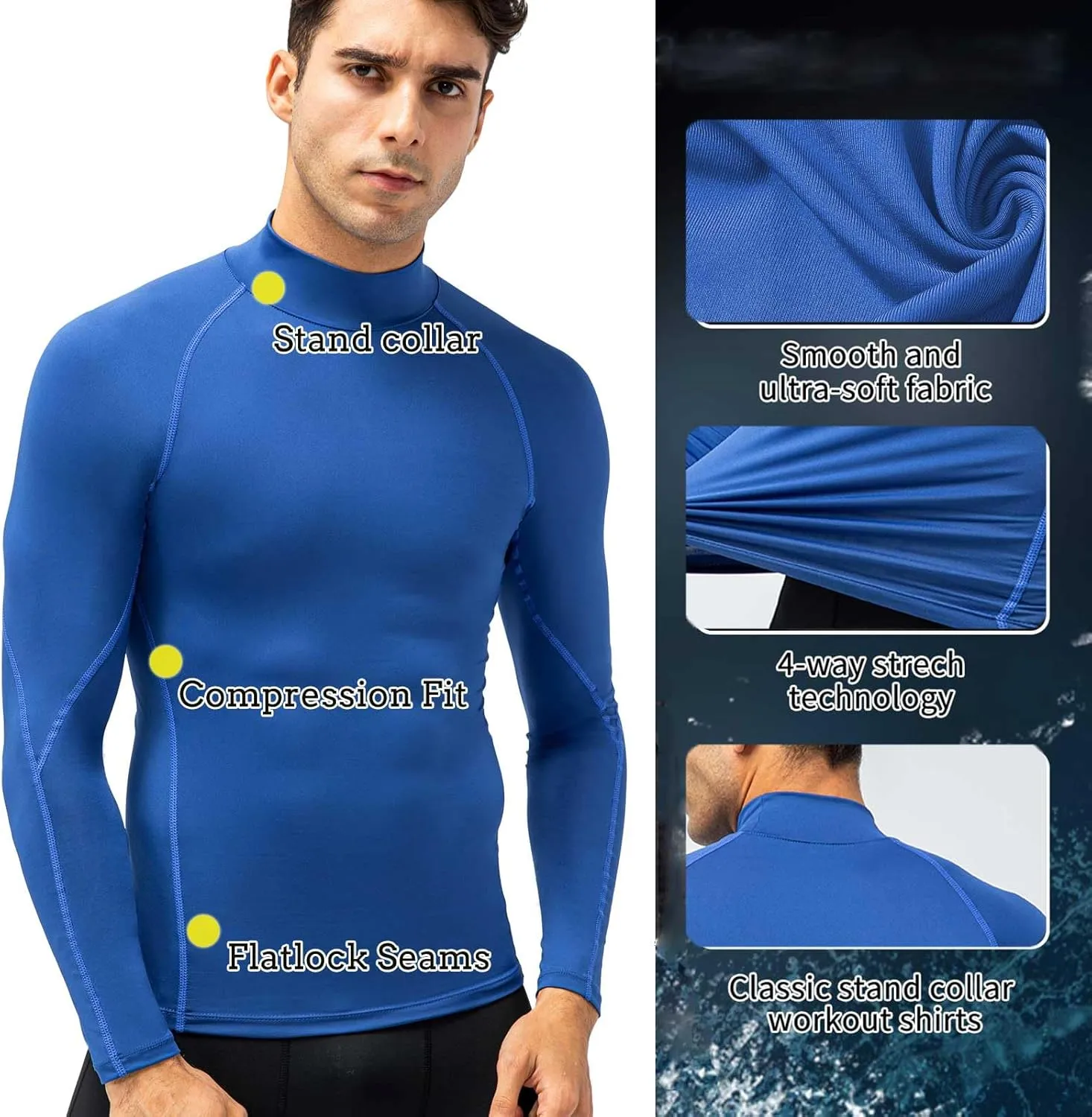 Men's Compression Shirts Long Sleeve Athletic Running Tops Football Turtle Neck Shirts Sport Baselayer Undershirt