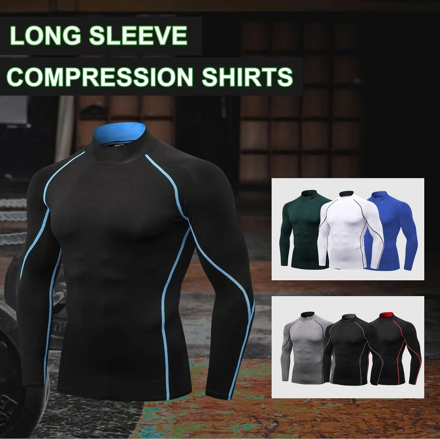 Men's Compression Shirts Long Sleeve Athletic Running Tops Football Turtle Neck Shirts Sport Baselayer Undershirt