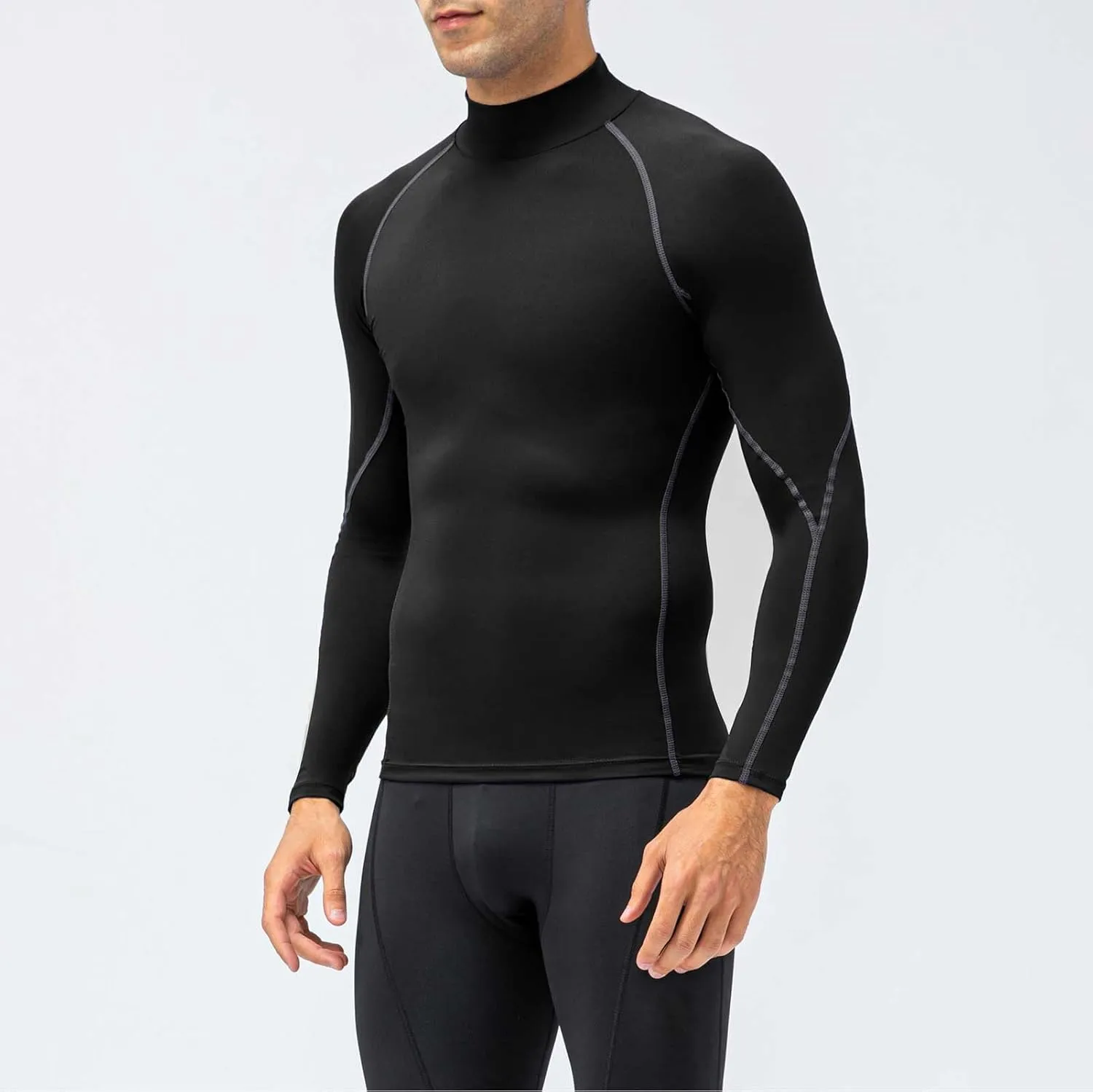Men's Compression Shirts Long Sleeve Athletic Running Tops Football Turtle Neck Shirts Sport Baselayer Undershirt