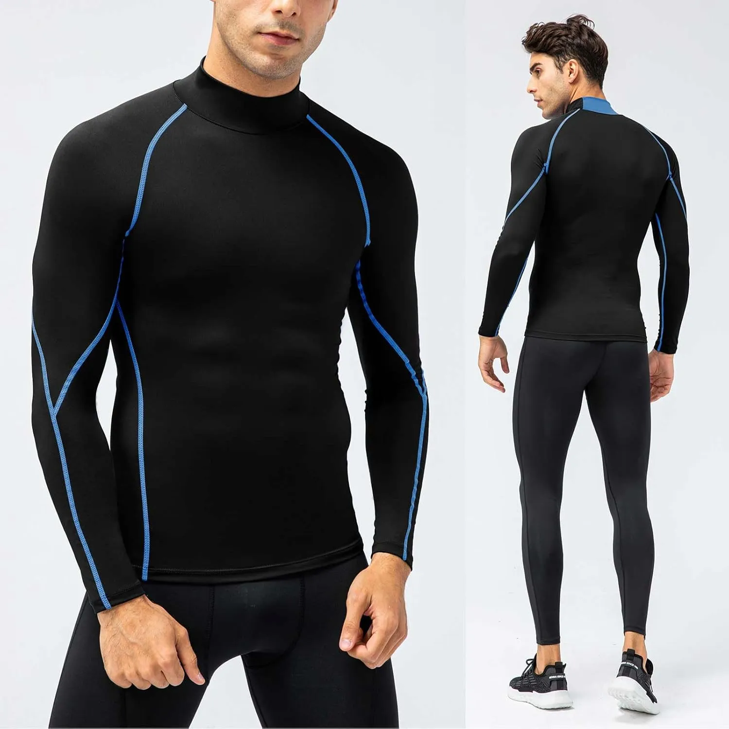 Men's Compression Shirts Long Sleeve Athletic Running Tops Football Turtle Neck Shirts Sport Baselayer Undershirt