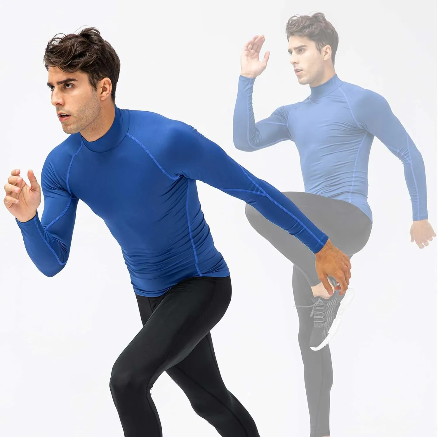 Men's Compression Shirts Long Sleeve Athletic Running Tops Football Turtle Neck Shirts Sport Baselayer Undershirt