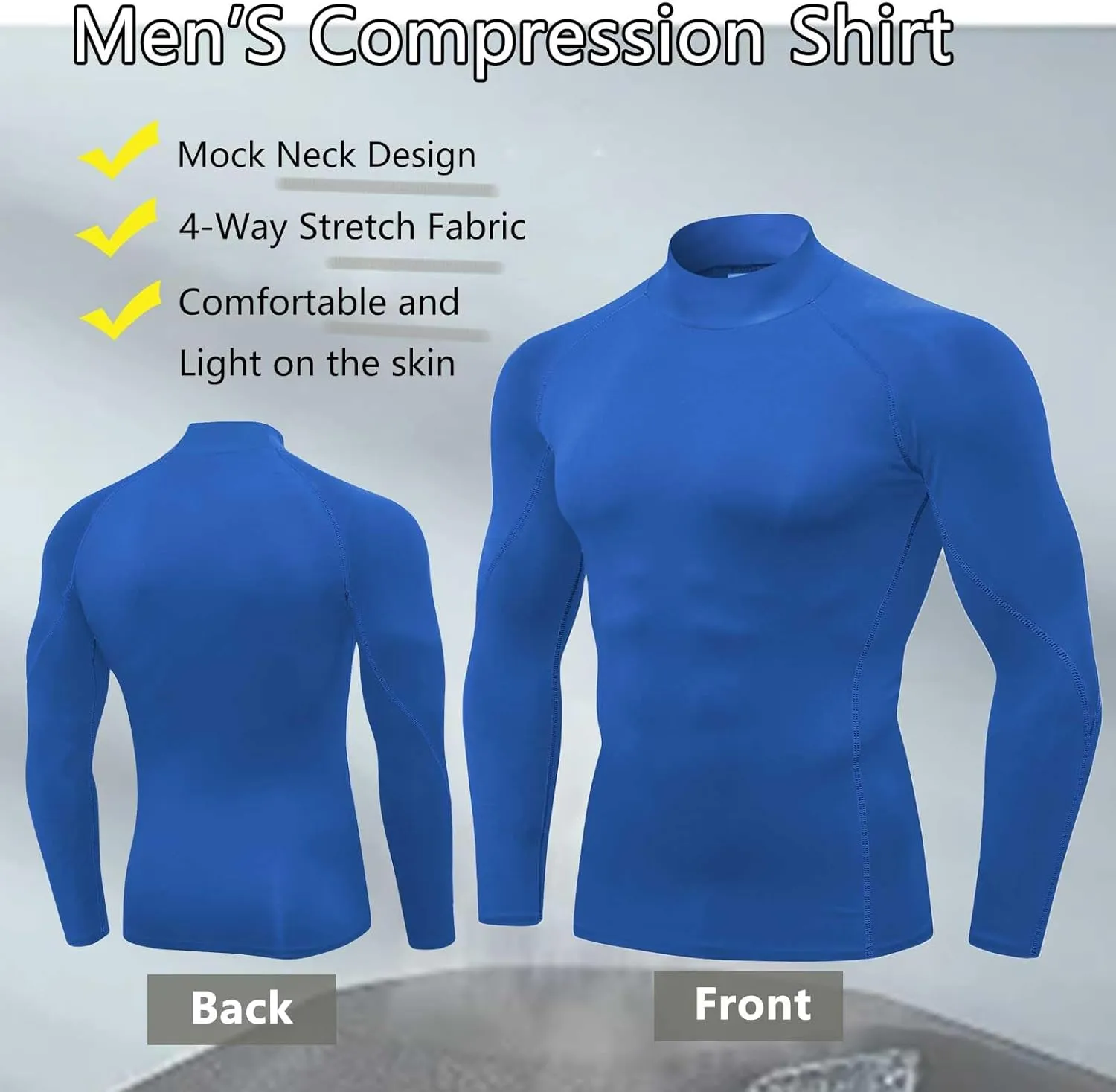 Men's Compression Shirts Long Sleeve Athletic Running Tops Football Turtle Neck Shirts Sport Baselayer Undershirt