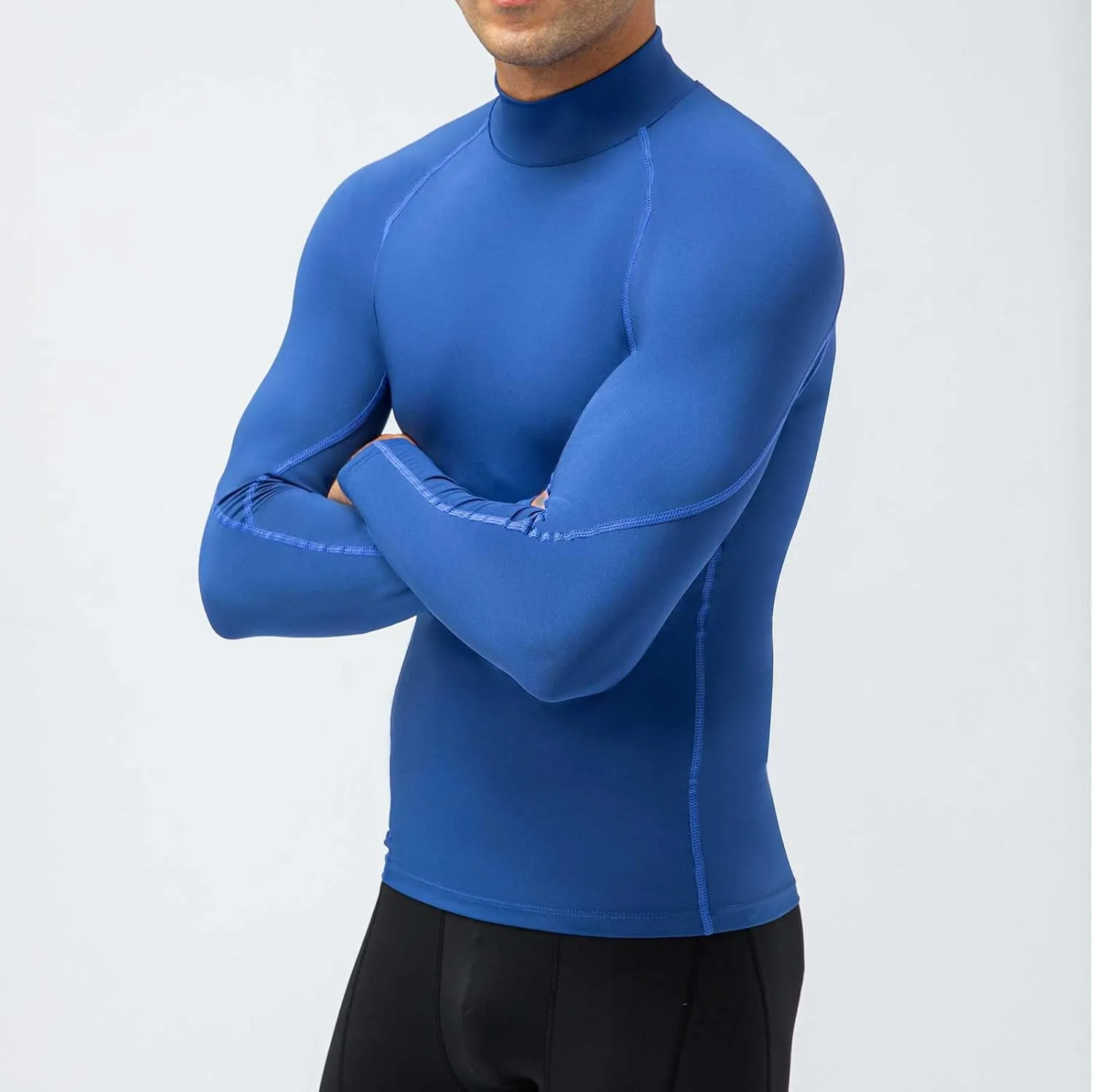 Men's Compression Shirts Long Sleeve Athletic Running Tops Football Turtle Neck Shirts Sport Baselayer Undershirt