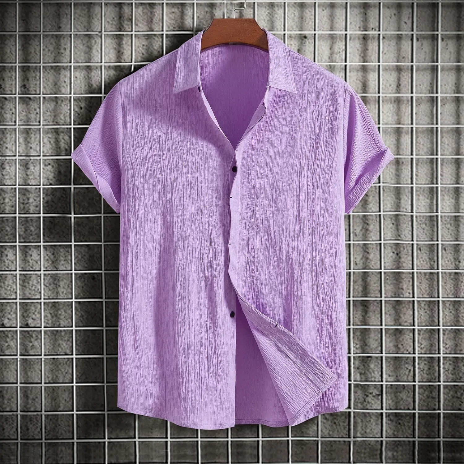 Men's Cotton Linen Short Sleeve Shirts Casual Lightweight Button Down Shirts Vacation Beach Summer Tops Turndown T Shirt