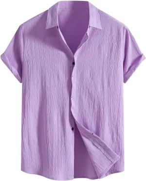 Men's Cotton Linen Short Sleeve Shirts Casual Lightweight Button Down Shirts Vacation Beach Summer Tops Turndown T Shirt