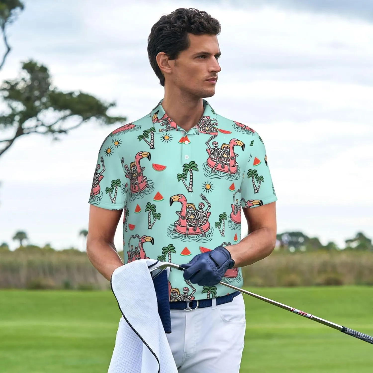 Men's Funny Golf Shirts Hawaiian Polo Shirts Short Sleeve Performance Moisture Wicking Dry Fit Beach Summer Golf Polo Shirts