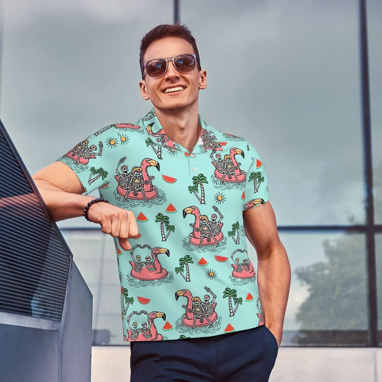 Men's Funny Golf Shirts Hawaiian Polo Shirts Short Sleeve Performance Moisture Wicking Dry Fit Beach Summer Golf Polo Shirts