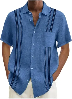 Men's Linen Shirts Short Sleeve Hawaiian Summer Button down T Shirts Vacation Beach Tops Casual Plus Size Tops