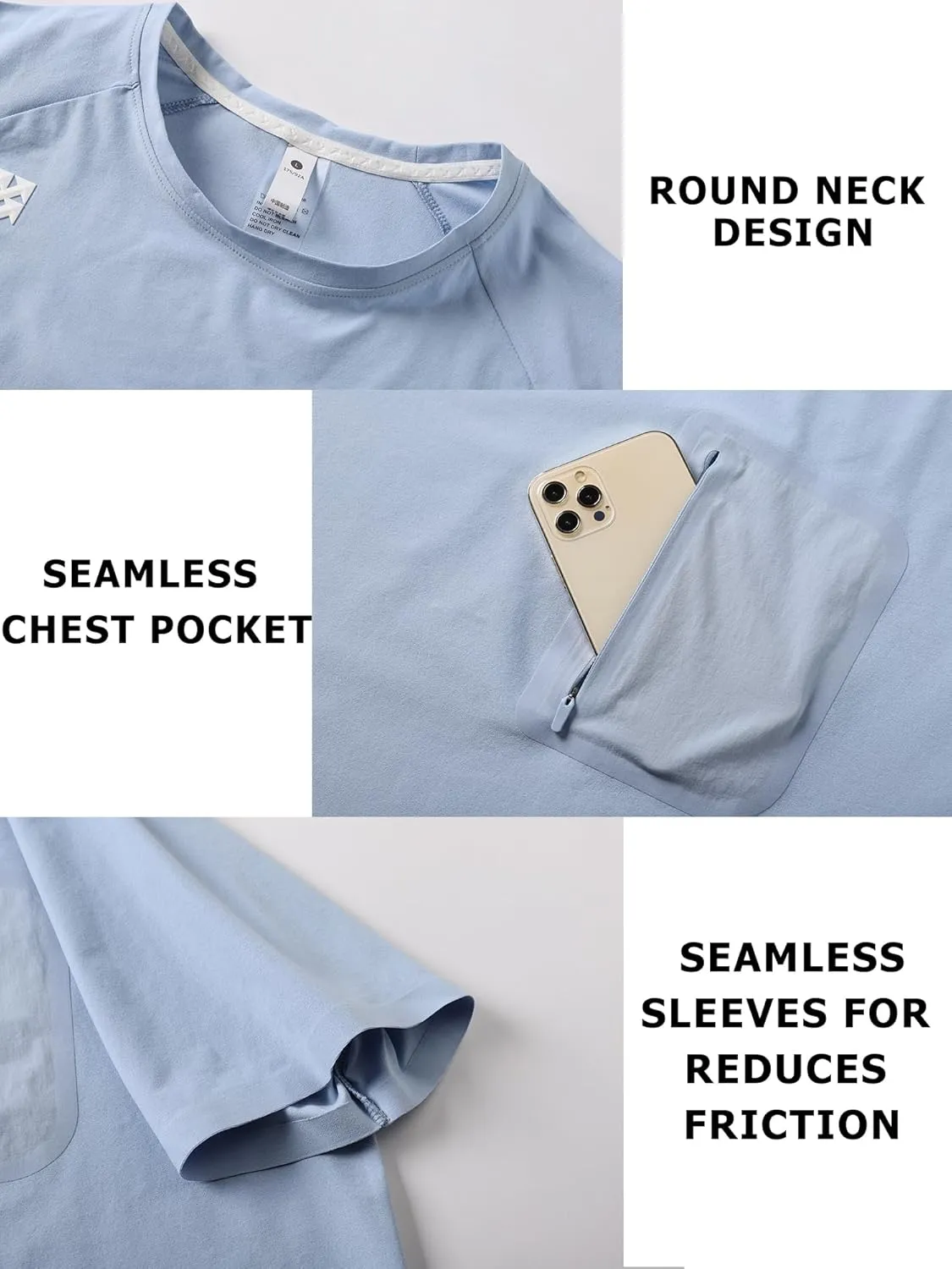 Mens Seamless T-Shirts Light Weight Moisture Wicking Running Workout Pickleball Shirts for Men