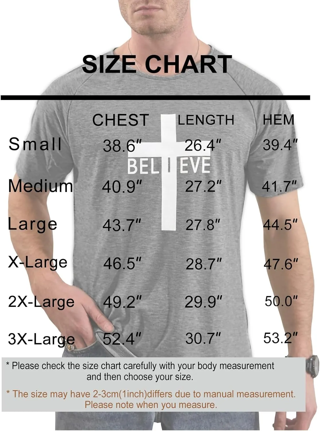 Men's Short Sleeve Crewneck Graphic Tee Believe Cross Print Christian Shirts Workout Shirts