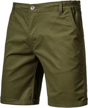 Men's Slim Fit Chino Shorts 20" Inseam Stretch Cotton Casual Summer Elastic Waist Flat Front Cargo with Pockets