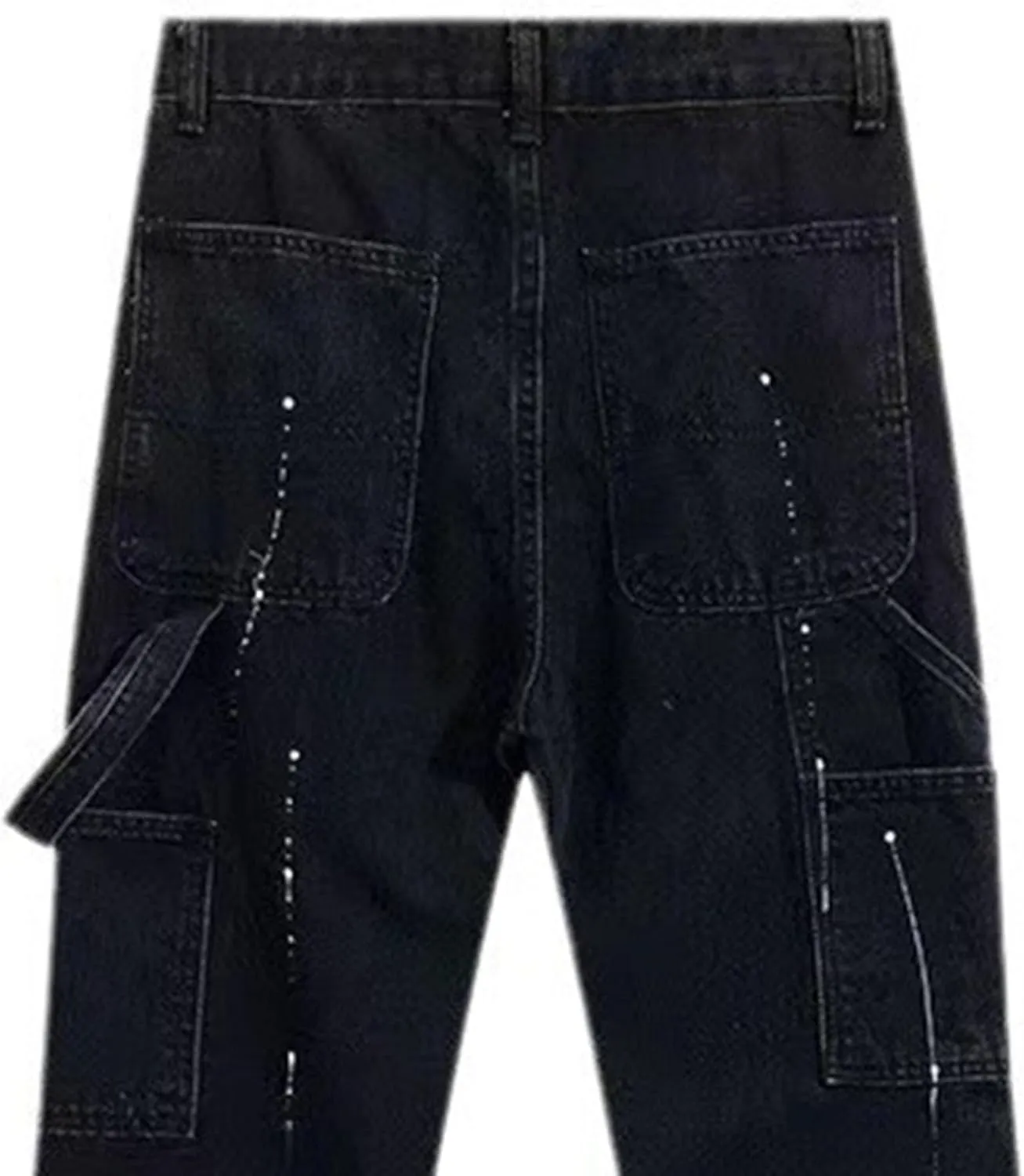 Men's Stacked Jean Flare Patch Ripped Stretch Rock Jean Distressed Destroyed Slim Fit Straight Leg Denim Pants