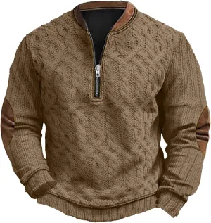 Mens Sweatshirts Hoodies Quarter Zip Oversized Vintage Printed Knit Pullover Loose Warm Fashion Crew Neck Sweater