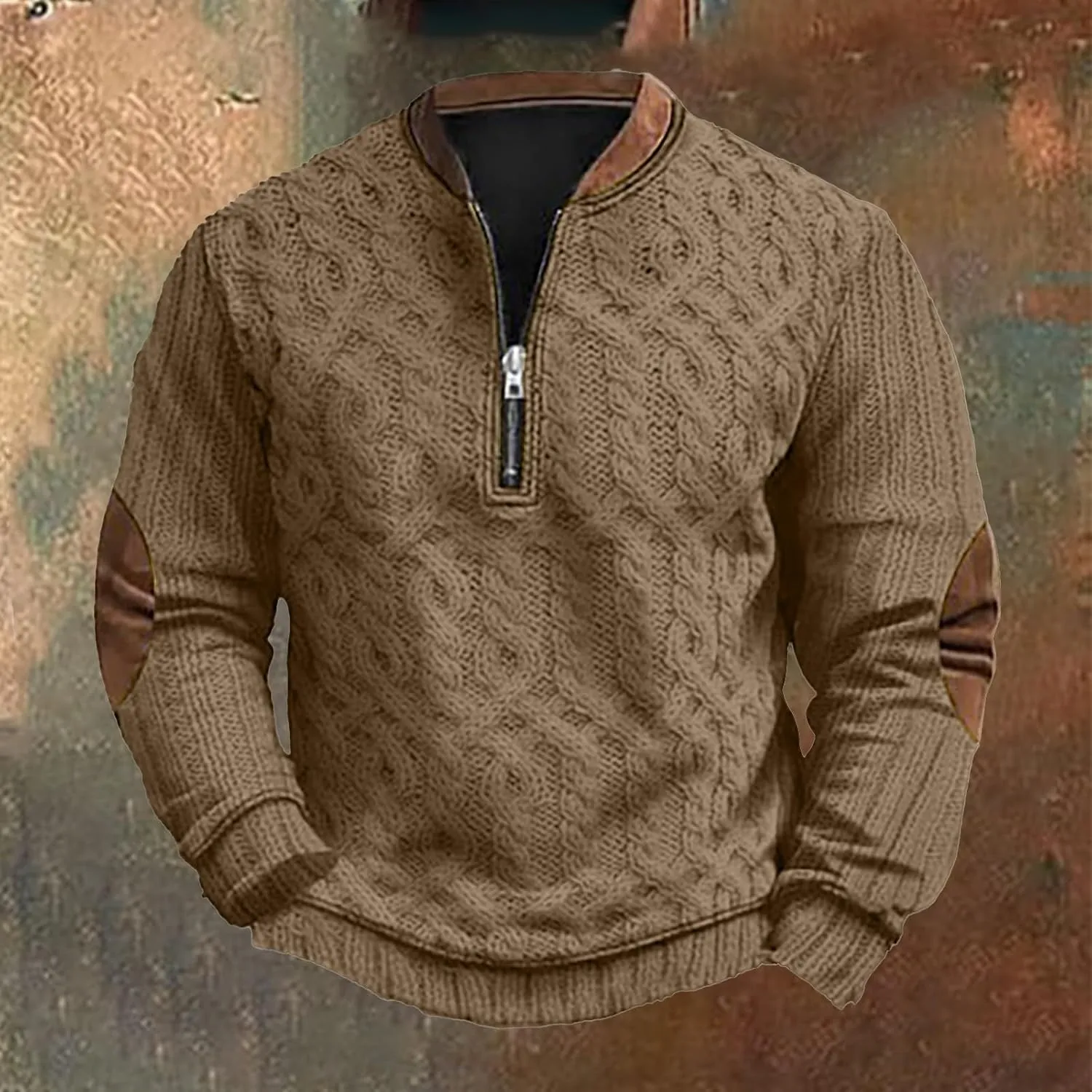 Mens Sweatshirts Hoodies Quarter Zip Oversized Vintage Printed Knit Pullover Loose Warm Fashion Crew Neck Sweater