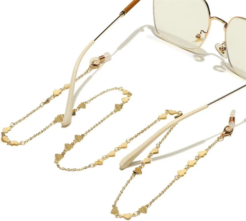 Metal Eyeglass Rope Gold Peach Heart Pendant Handmade Eyeglass Chain Eyeglass Rope