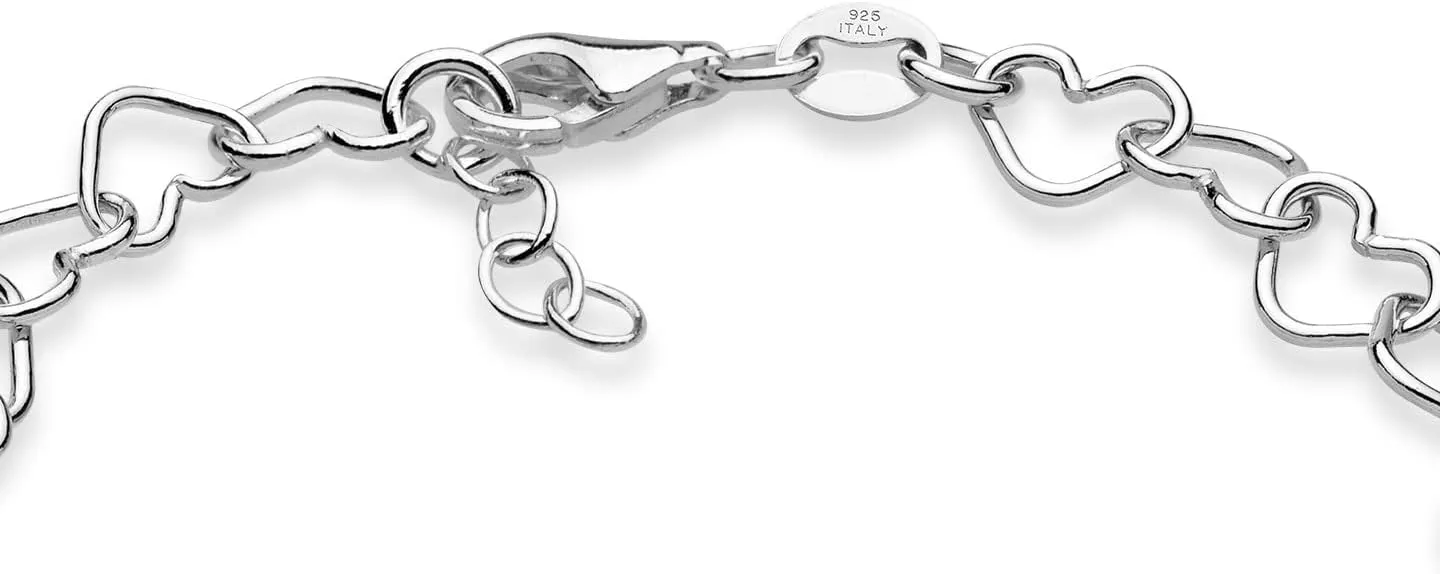 Miabella 925 Sterling Silver Italian 5mm Heart Link Chain Bracelet for Women, Made in Italy