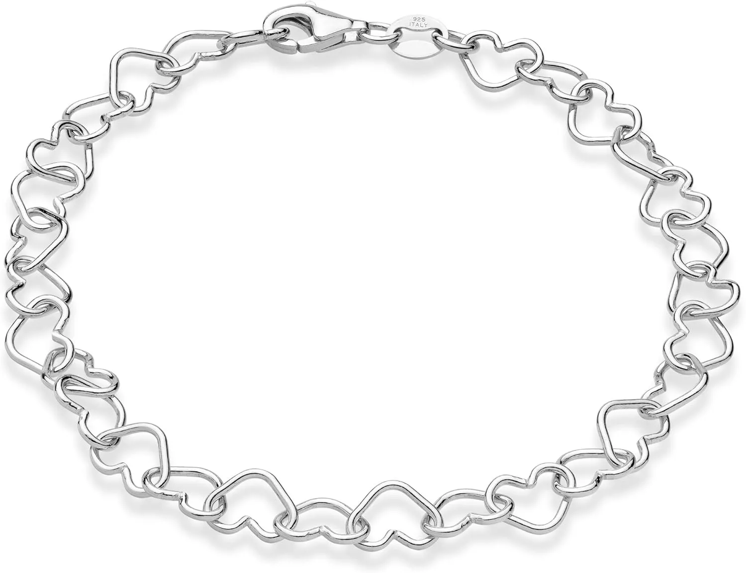 Miabella 925 Sterling Silver Italian 5mm Heart Link Chain Bracelet for Women, Made in Italy