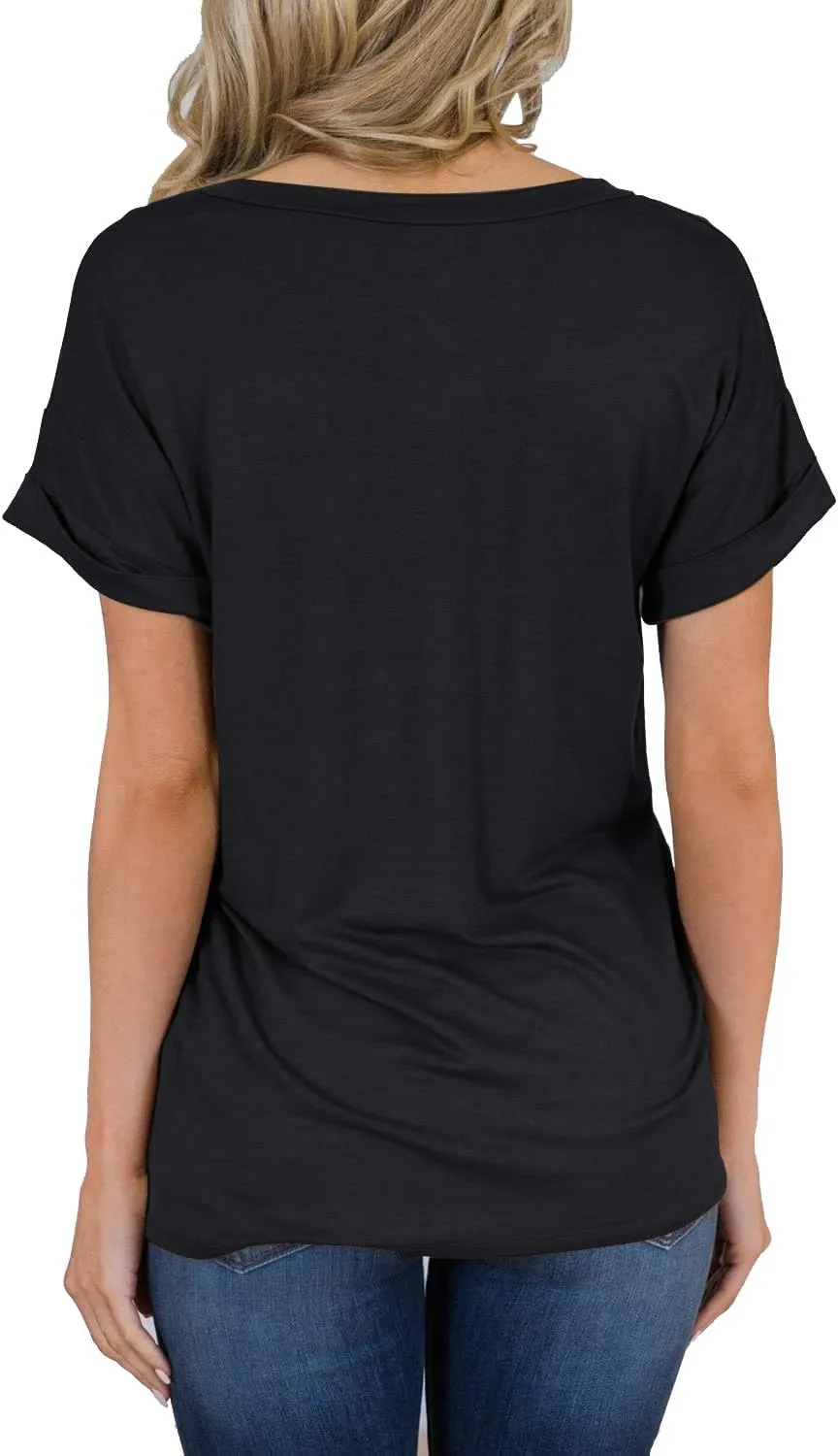 MIHOLL Women's Short Sleeve V-Neck Shirts Loose Casual Tee T-Shirt