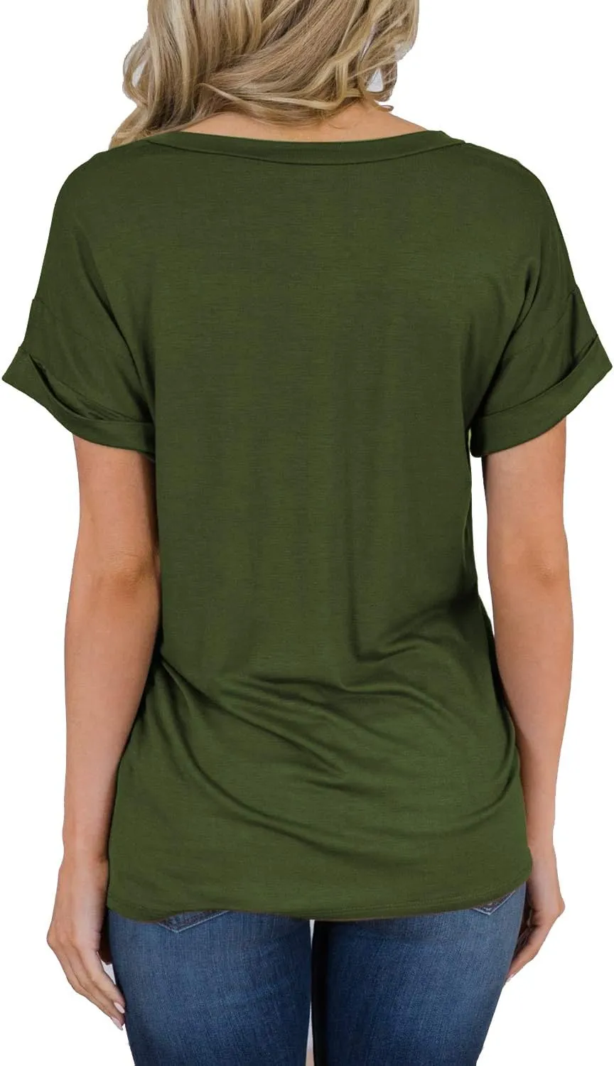 MIHOLL Women's Short Sleeve V-Neck Shirts Loose Casual Tee T-Shirt
