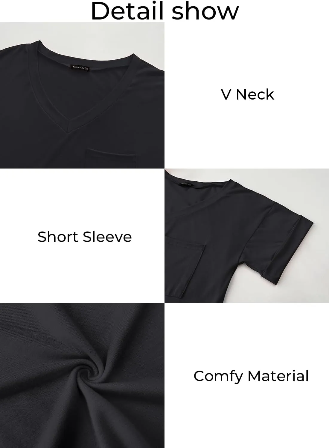 MIHOLL Women's Short Sleeve V-Neck Shirts Loose Casual Tee T-Shirt