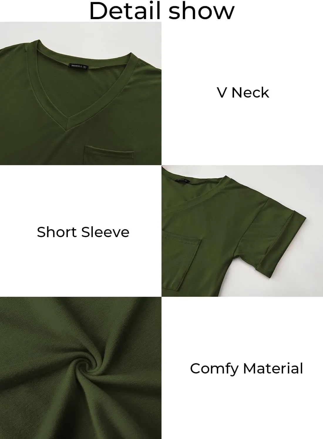 MIHOLL Women's Short Sleeve V-Neck Shirts Loose Casual Tee T-Shirt