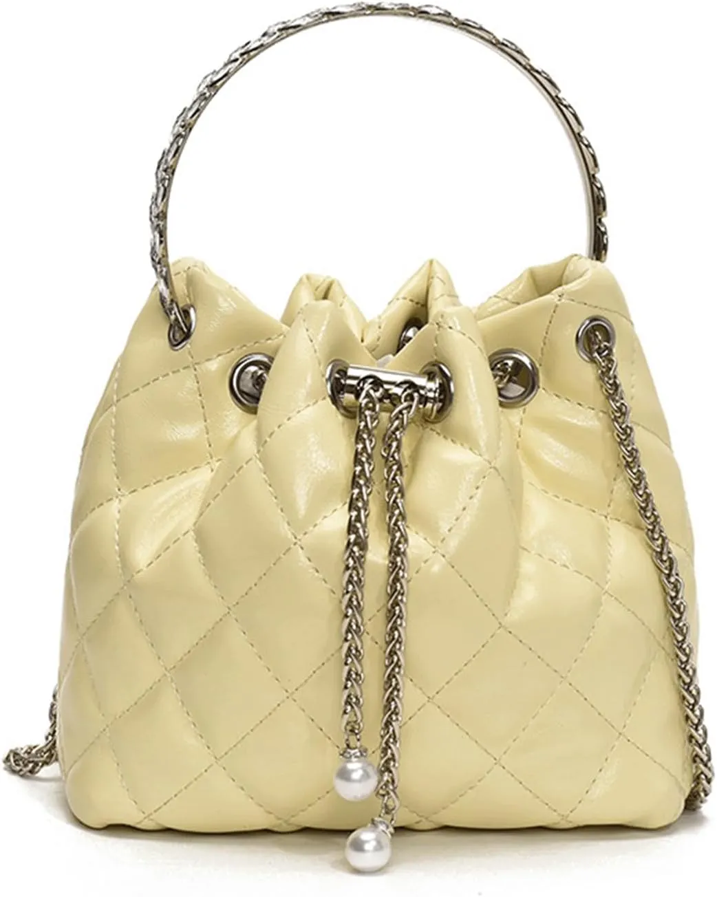Mini Bucket Bag Quilted Leather Purse with Drawstring Vintage Bucket Handbag Small Shoulder Crossbody Purse Bag