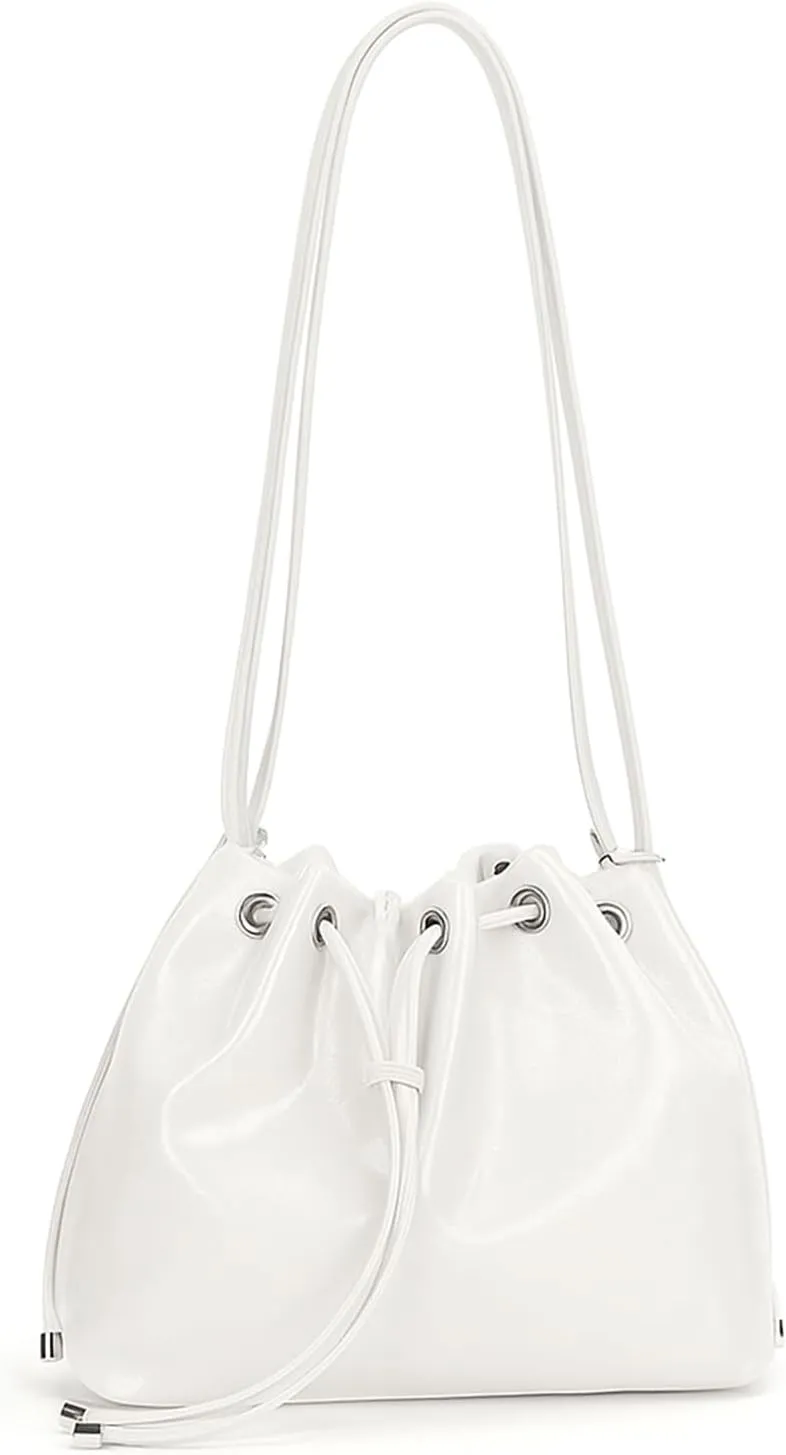 Mini Bucket Bag Vintage Glossy Leather Bucket Purse Drawstring Purse Bag Crossbody Shoulder Handbag
