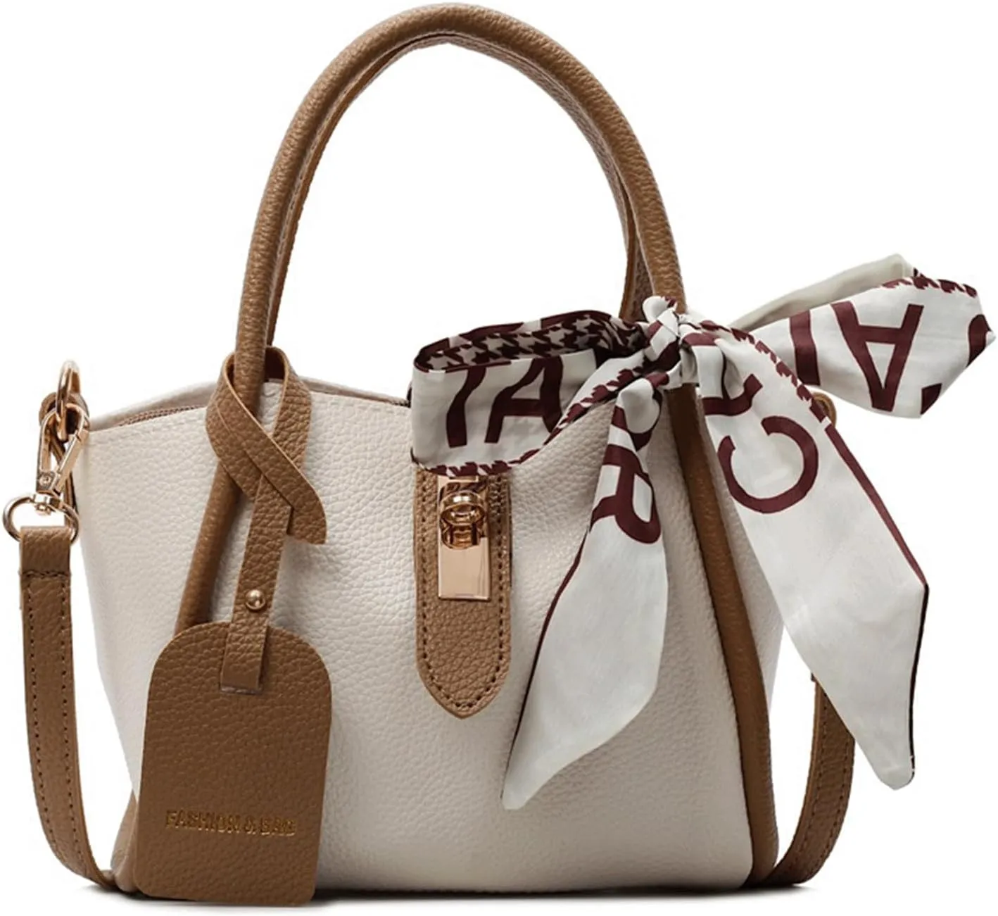 Mini Bucket Bag Vintage Pebbled Leather Purse with Scarf and Inner Pouch Purse Bag Crossbody Shoulder Handbag