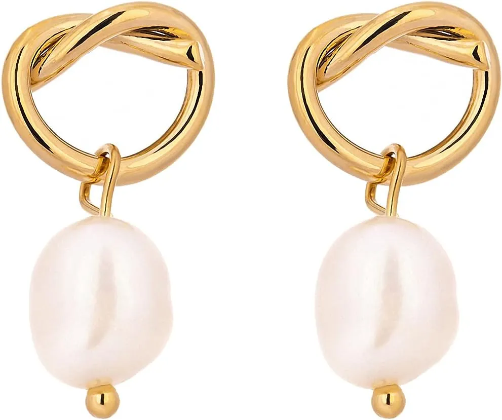 Minimalist Natural Pearls Dangle Earrings Metal Earrings Gold Geometric Earring