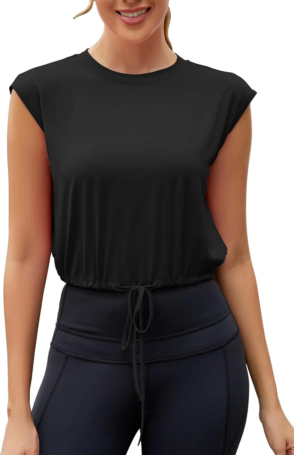 Mippo Tie Front Crop Top Sleeveless Workout Tops Athletic Tank Tops for Women Loose Fit