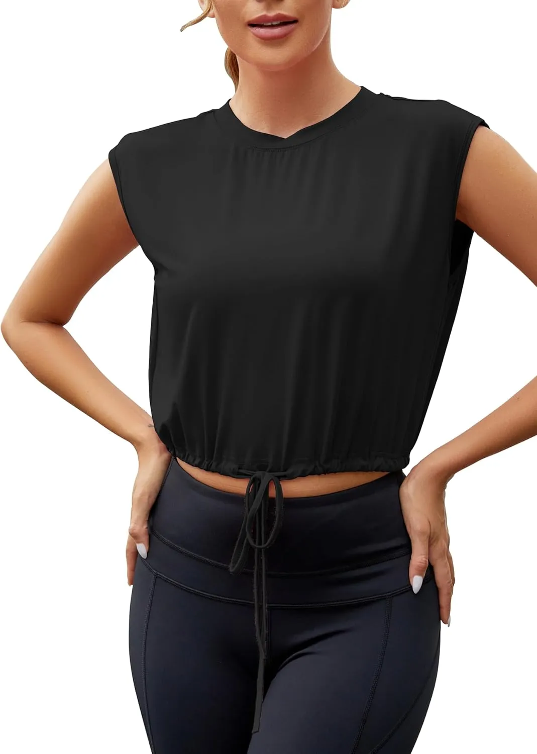Mippo Tie Front Crop Top Sleeveless Workout Tops Athletic Tank Tops for Women Loose Fit