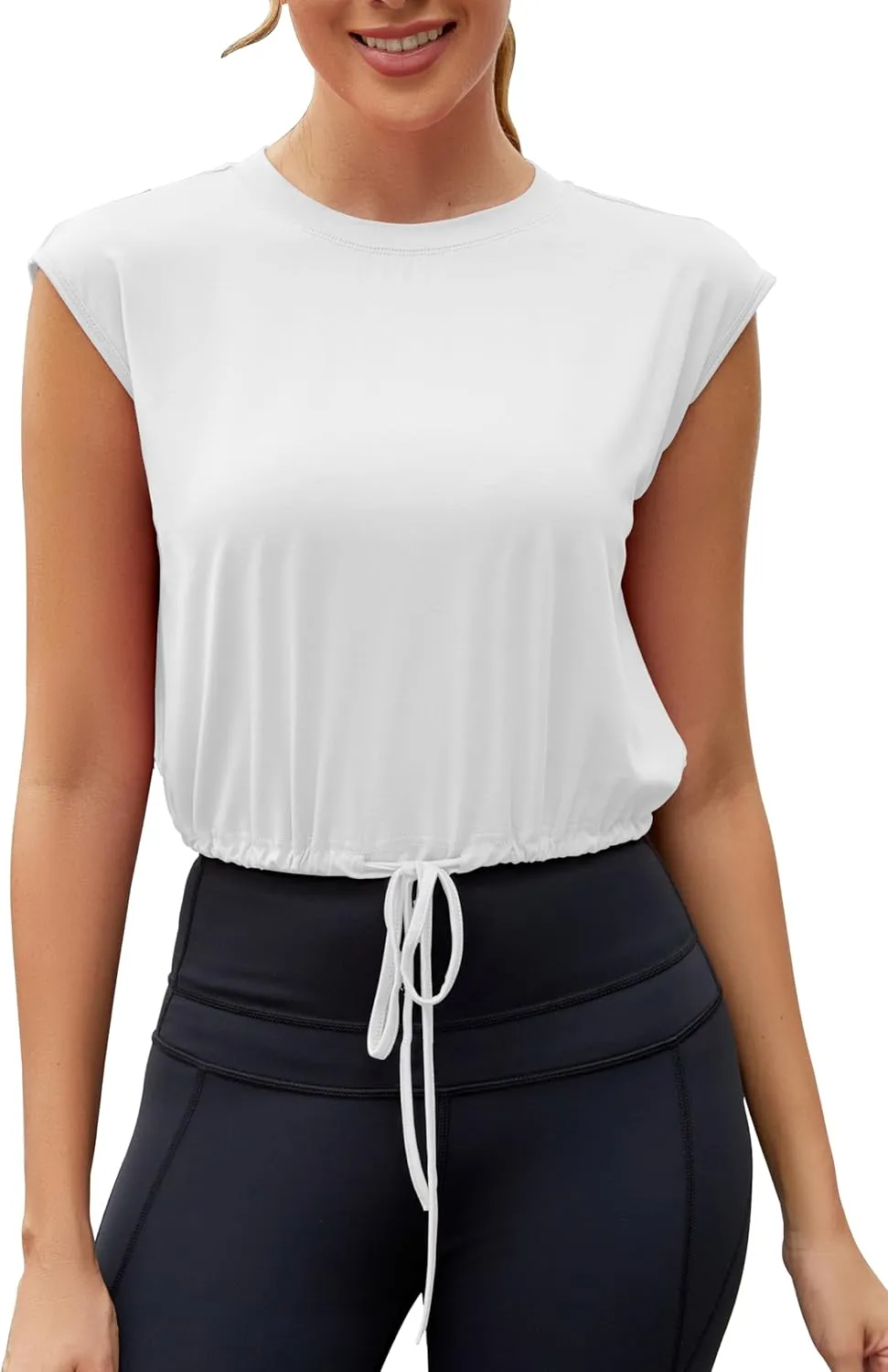 Mippo Tie Front Crop Top Sleeveless Workout Tops Athletic Tank Tops for Women Loose Fit