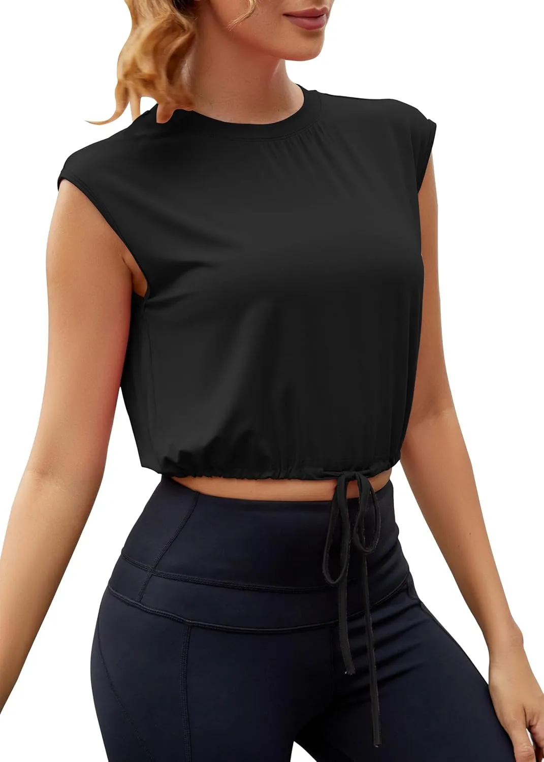 Mippo Tie Front Crop Top Sleeveless Workout Tops Athletic Tank Tops for Women Loose Fit