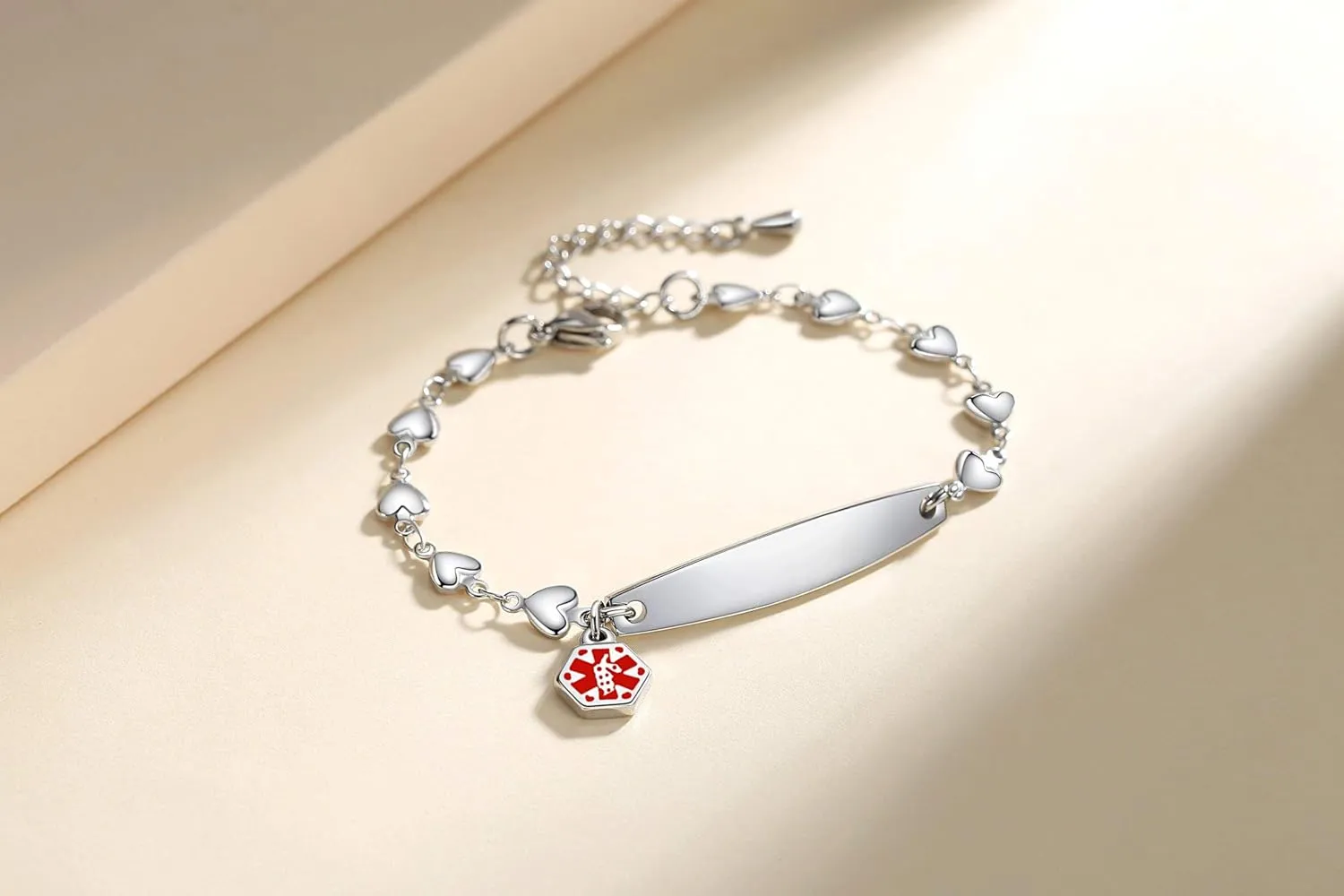 mnmoom medical alert bracelets for women 6.5-8 inch adjustable heart links medical bracelets with engraved