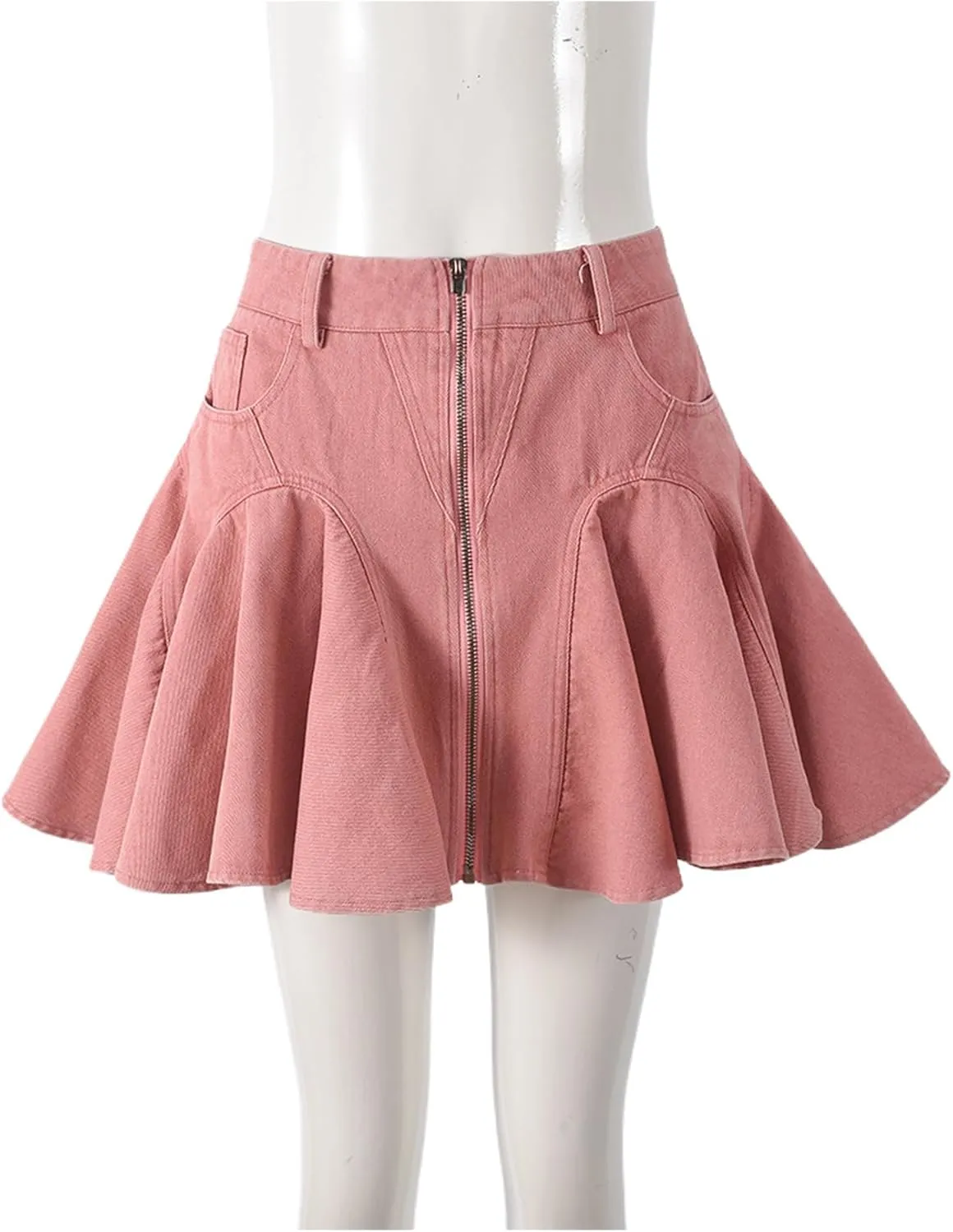 Molisry Women's Denim Mini Skirt Cute High Waisted Zip Up Casual A-Line Ruffle Pleated Y2K Jean Short Skirt Streetwear