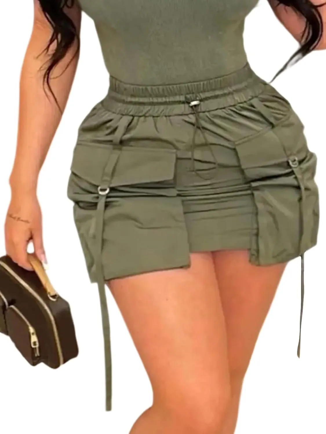 Molisry Women's Drawstring Cargo Skirt Elasitc High Waisted Y2K Sexy Workout Mini Skirt with Pockets 2025