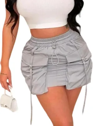 Molisry Women's Drawstring Cargo Skirt Elasitc High Waisted Y2K Sexy Workout Mini Skirt with Pockets 2025