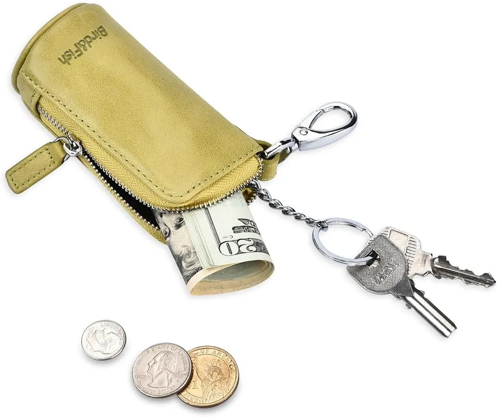 Multi Soft Genuine Leather Coin Purse Pouch, Car Key Case Wallet with Zipper,Pocket Wallet with Chain/Ring for Men Women 