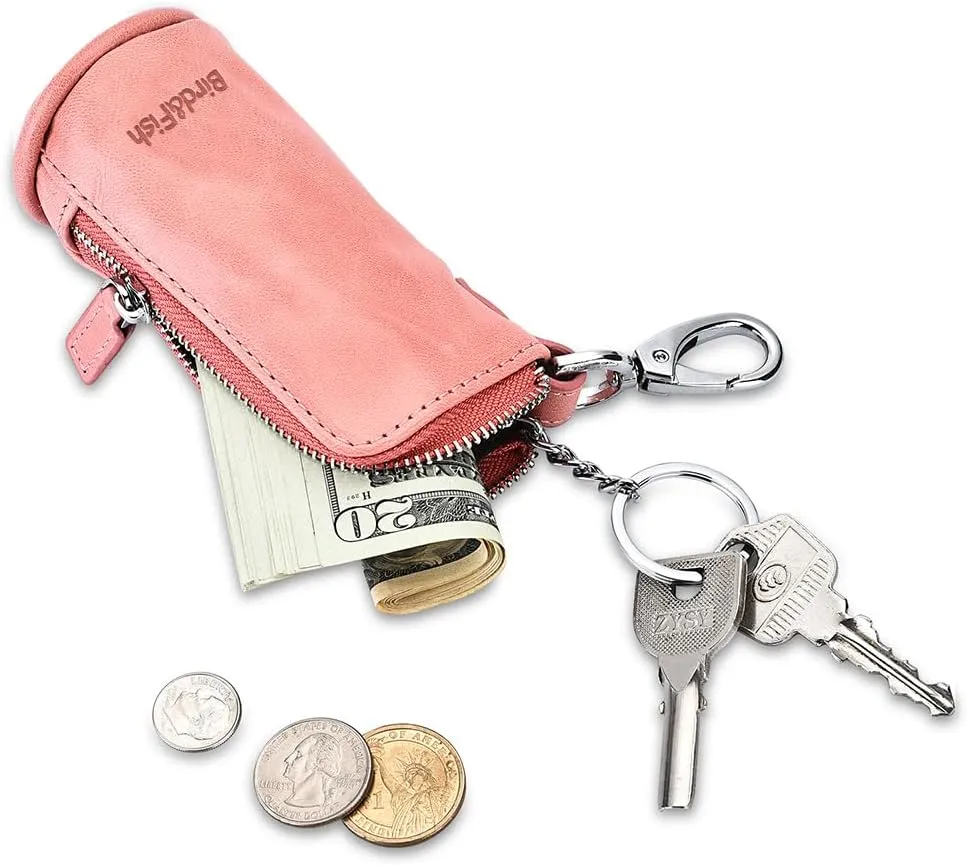 Multi Soft Genuine Leather Coin Purse Pouch, Car Key Case Wallet with Zipper,Pocket Wallet with Chain/Ring for Men Women 
