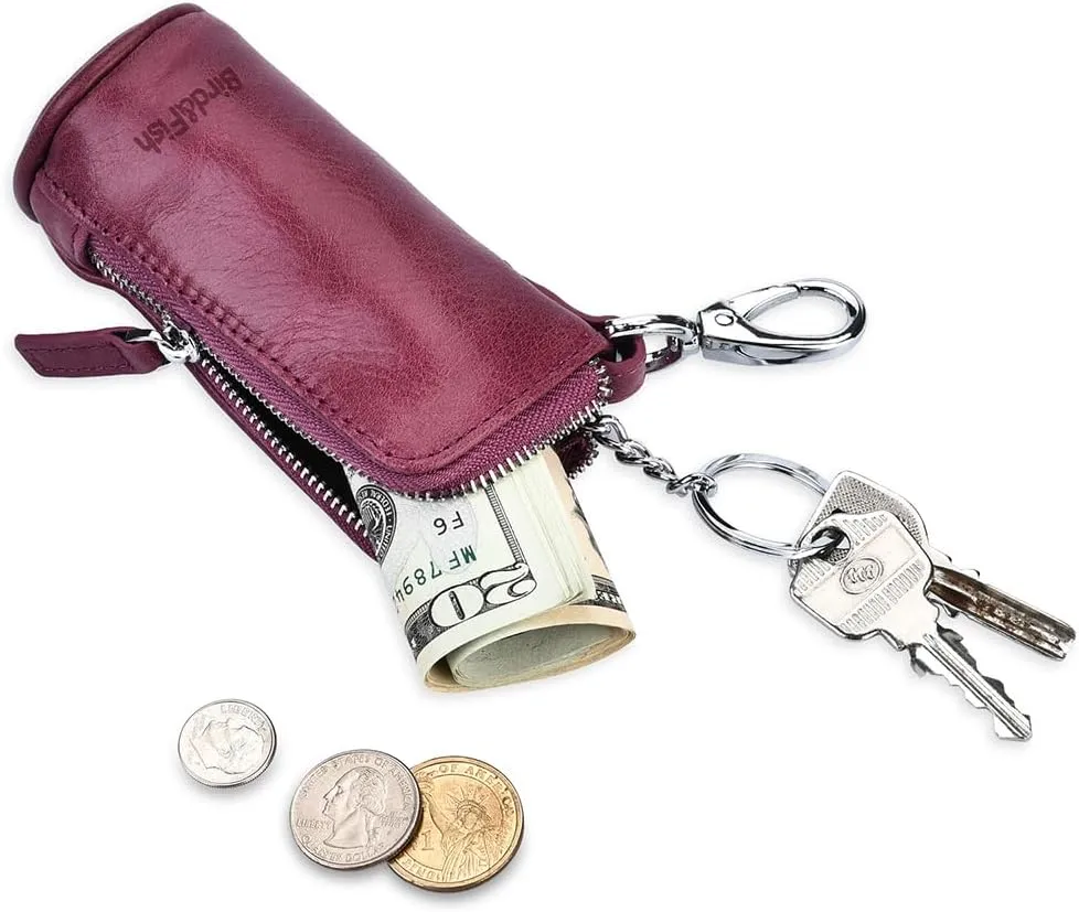 Multi Soft Genuine Leather Coin Purse Pouch, Car Key Case Wallet with Zipper,Pocket Wallet with Chain/Ring for Men Women 