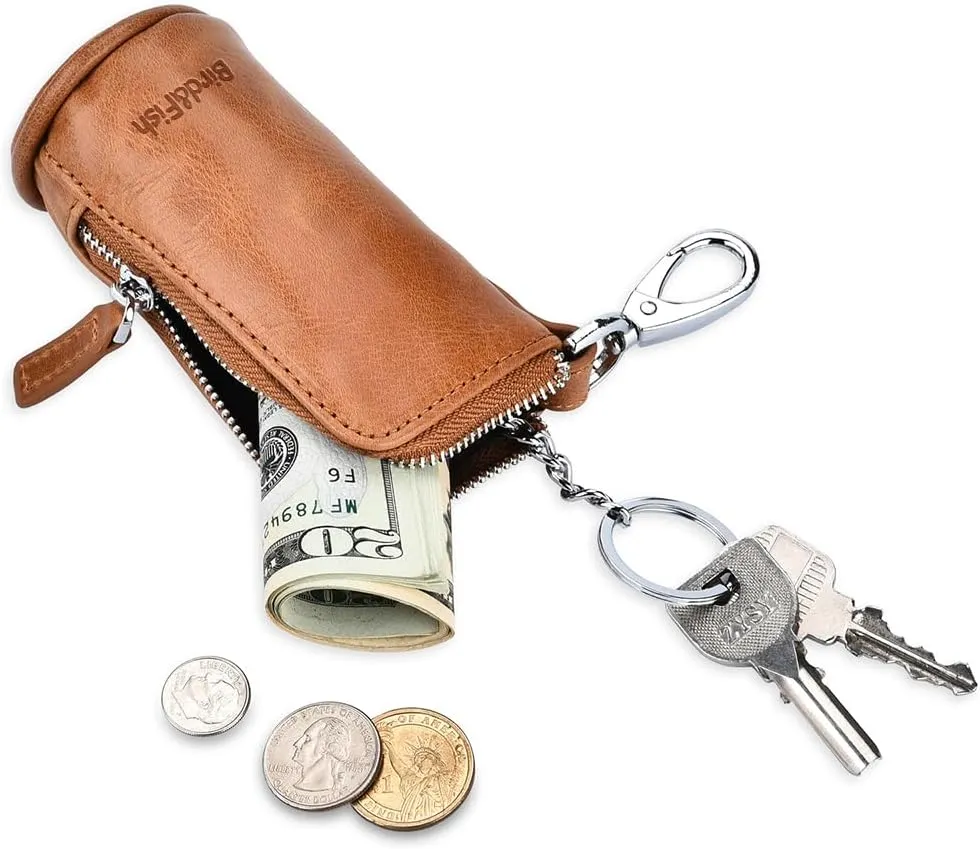 Multi Soft Genuine Leather Coin Purse Pouch, Car Key Case Wallet with Zipper,Pocket Wallet with Chain/Ring for Men Women 