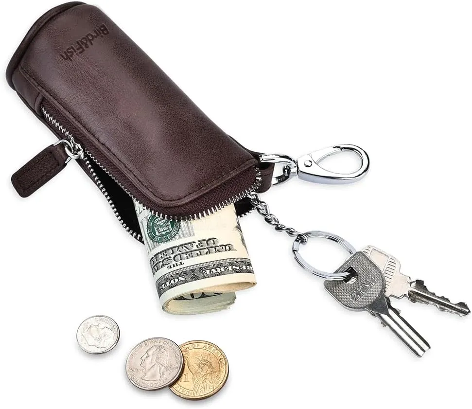 Multi Soft Genuine Leather Coin Purse Pouch, Car Key Case Wallet with Zipper,Pocket Wallet with Chain/Ring for Men Women 