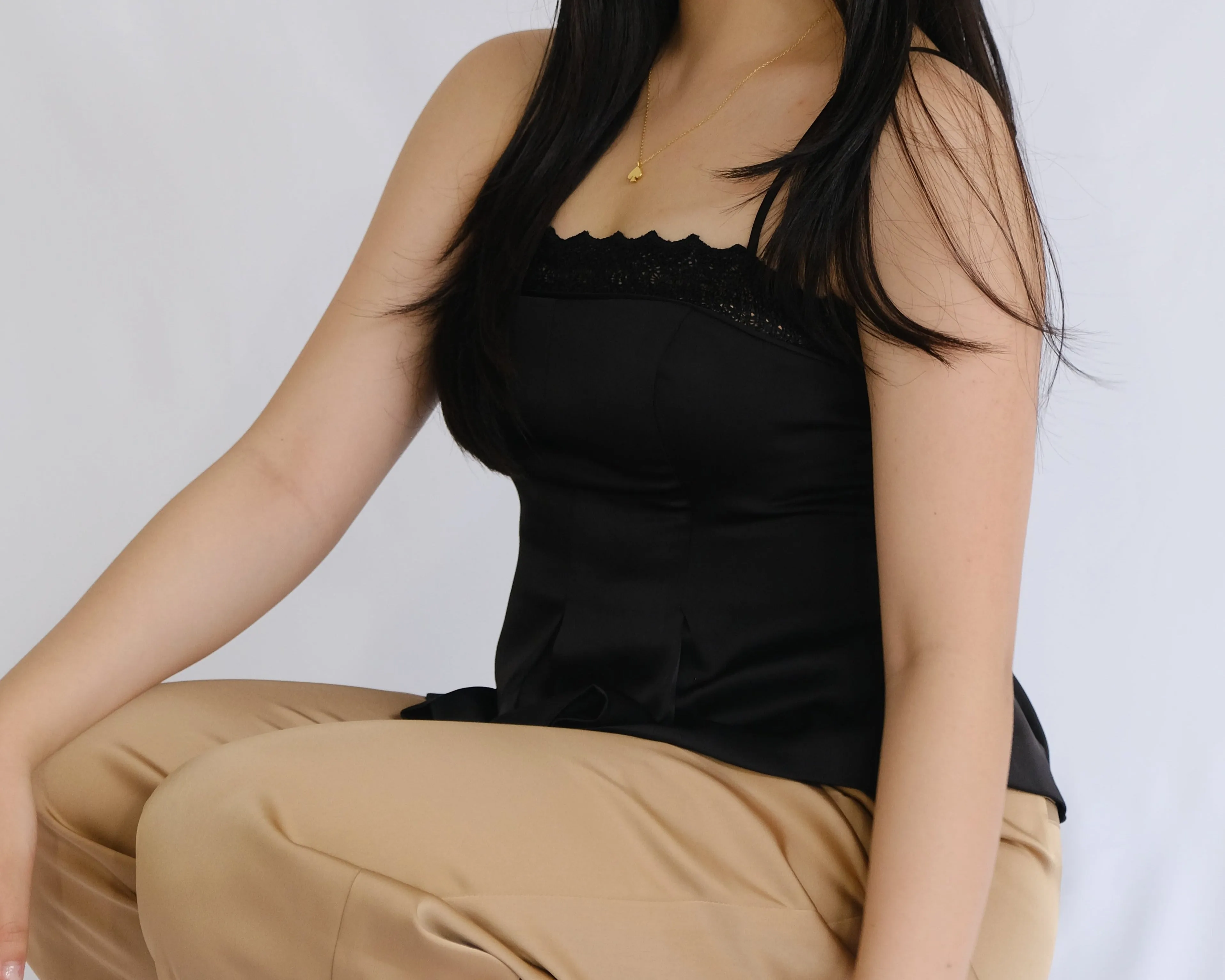 Nancy Silk Peplum Top with Lace Detail