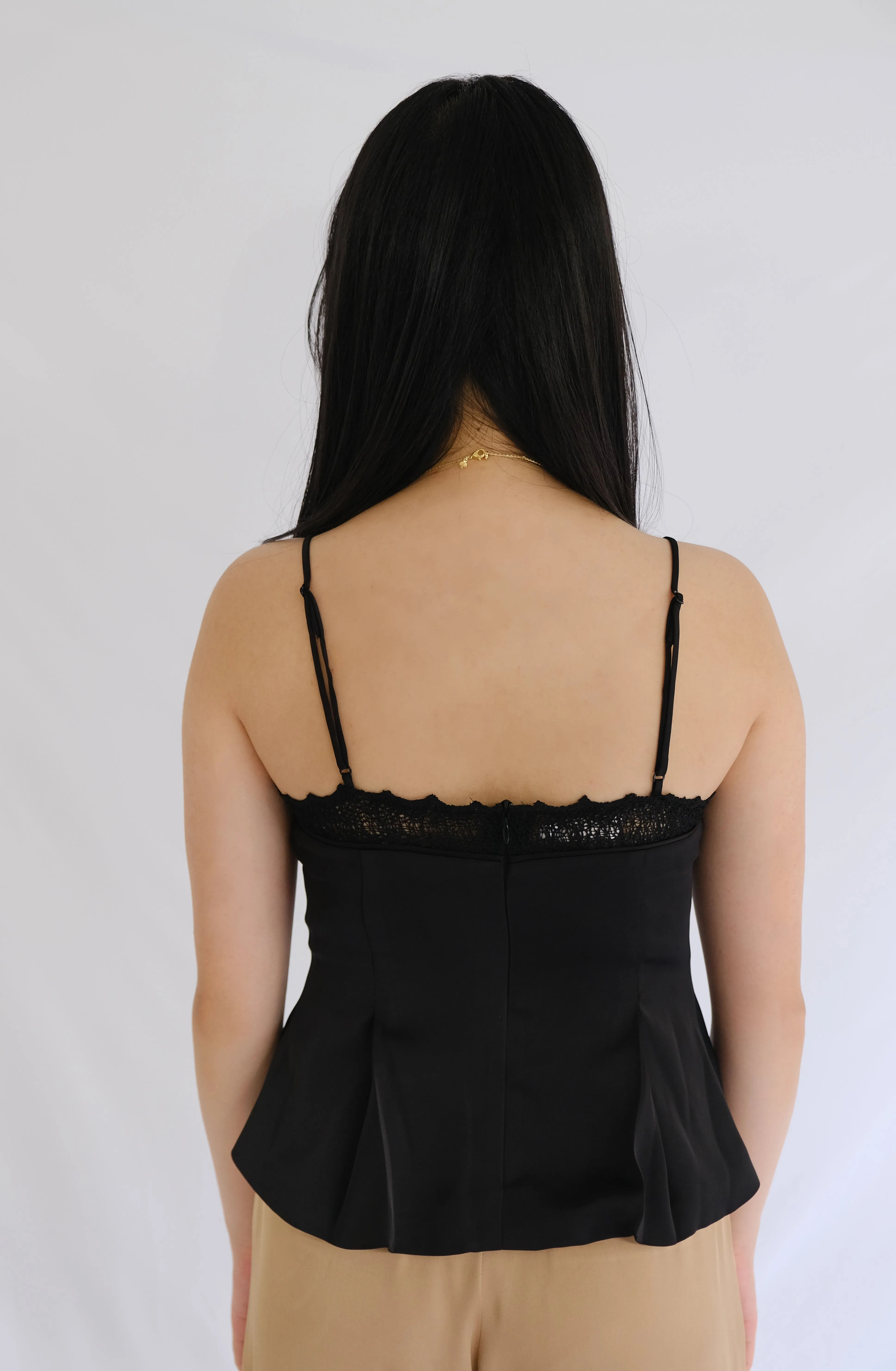 Nancy Silk Peplum Top with Lace Detail