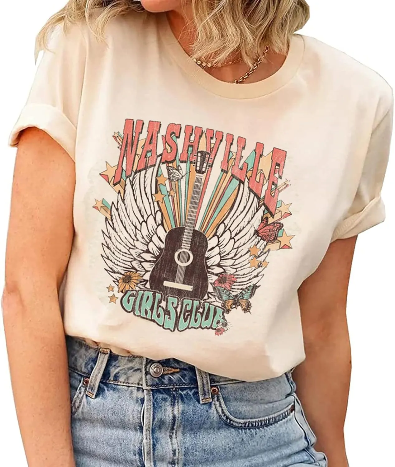 Nashville Shirt for Women Music City Guitar Graphic T Shirt Vintage Band Tees Tennessee Concert Tees Tops