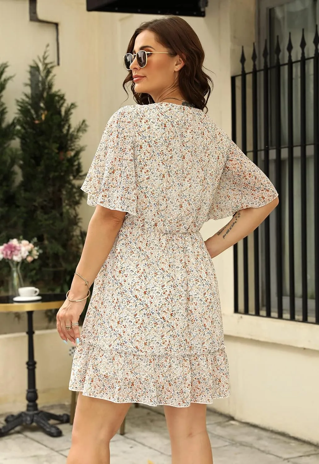 Nemidor Womens Loose Plus Size Summer Ditsy Floral Print Ruffle Mini Flowy Dress NEM314