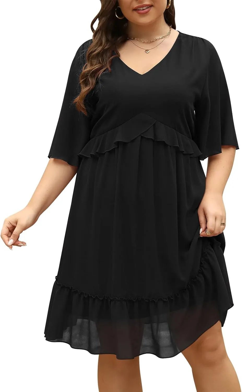 Nemidor Womens Loose Plus Size Summer Ditsy Floral Print Ruffle Mini Flowy Dress NEM314