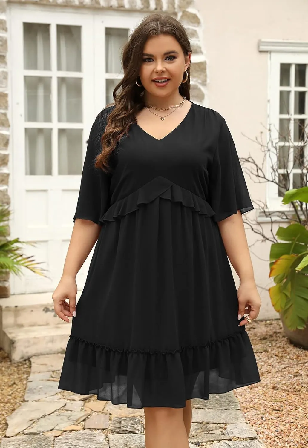 Nemidor Womens Loose Plus Size Summer Ditsy Floral Print Ruffle Mini Flowy Dress NEM314