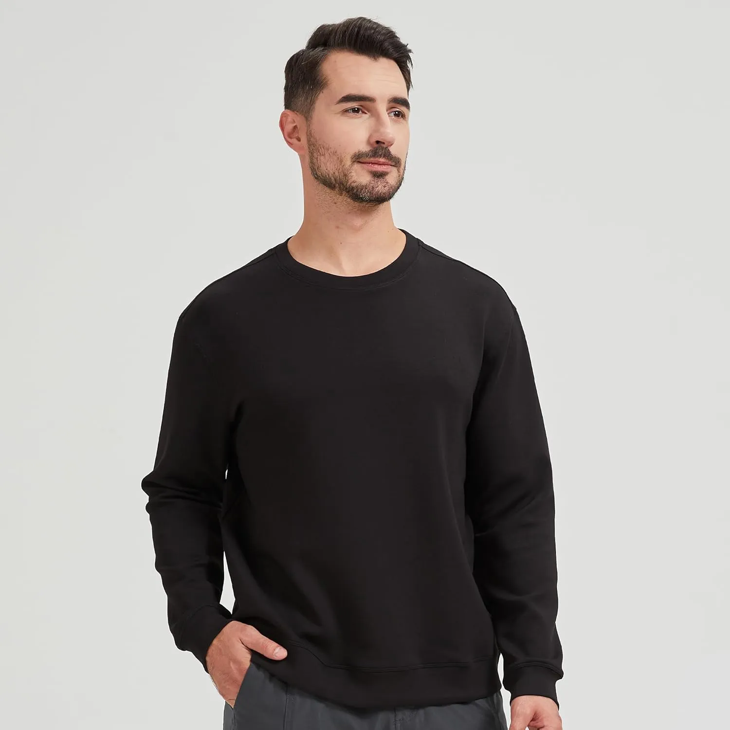 netdraw Men's Heavyweight Bamboo Viscose Scuba Sweatshirt Relaxed Fit Soft Smooth Knit Crewneck Spacer Pullovers